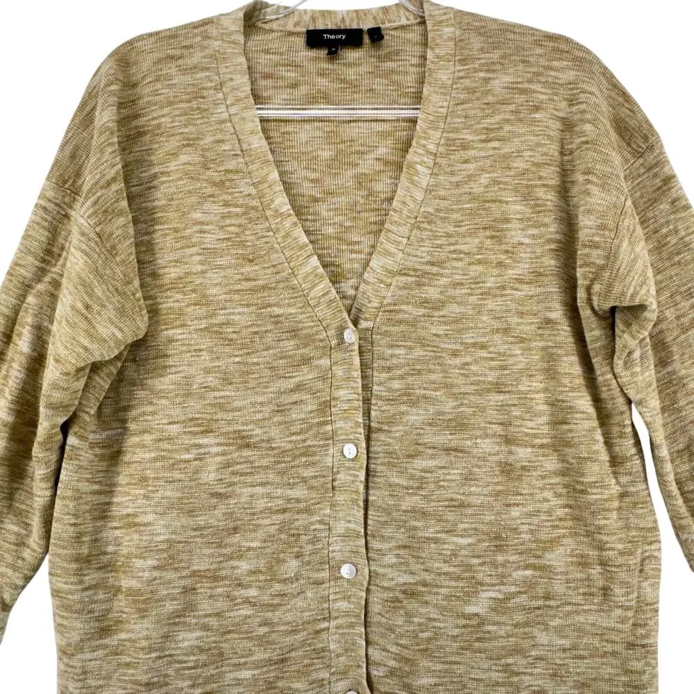 Theory Linen Blend Hanalee Button Cardigan SZ M Minimalist Neutral Light Knit - Picture 5 of 7